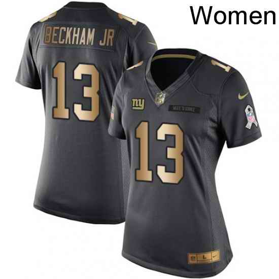 Womens Nike New York Giants 13 Odell Beckham Jr Limited BlackGold Salute to Service NFL Jersey